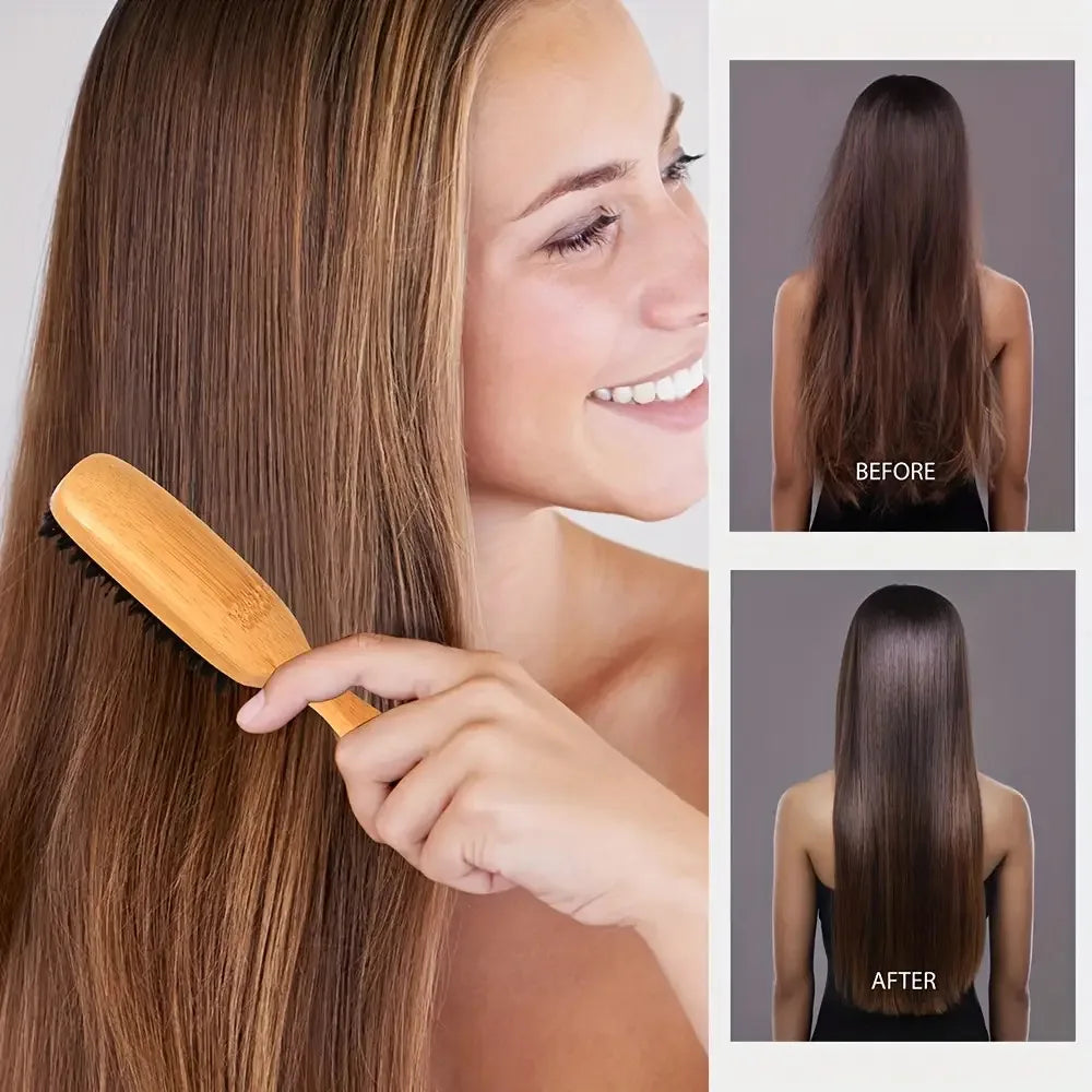Hair Brushes - Bamboo Handle, Durable & Soft Bristles for Styling, Detangling, and Grooming, Gentle on Wet Hair, Perfect for All